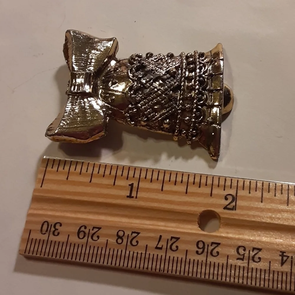 Silvertone Bell with Bow Brooch